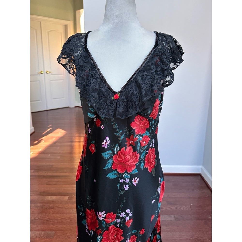 NWT Free People Warm Hearts Open Back Lace Trim Midi Dress‎ Black Floral Rose - Picture 4 of 12